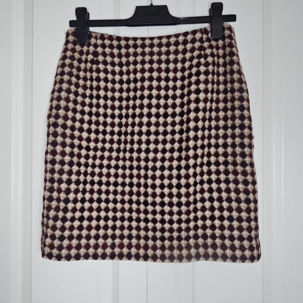 Vintage Wool Eddie Bauer  Geometric Black and Cream Pencil Skirt Midi Sz 8